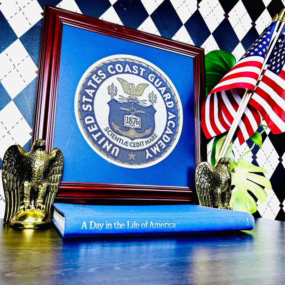 Framed 18" Needlepoint US‎ Coast Guard Academy Seal Framed Americana Wall Art